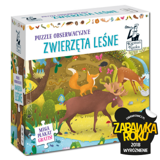 Kapitan Nauka. Puzzle obserwacyjne. Zwierzęta leśne 4+ (54 elementy + plakat XXL) Kapitan Nauka. Puzzle obserwacyjne. Zwierzęta leśne 4+ (54 elementy + plakat XXL)