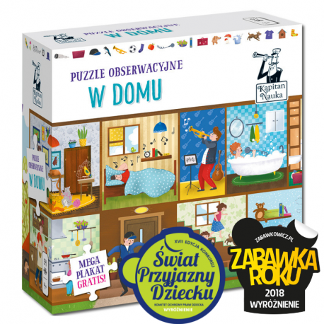 Kapitan Nauka. Puzzle obserwacyjne. W domu 4+ (54 elementy + plakat XXL) Kapitan Nauka. Puzzle obserwacyjne. W domu 4+ (54 elementy + plakat XXL)